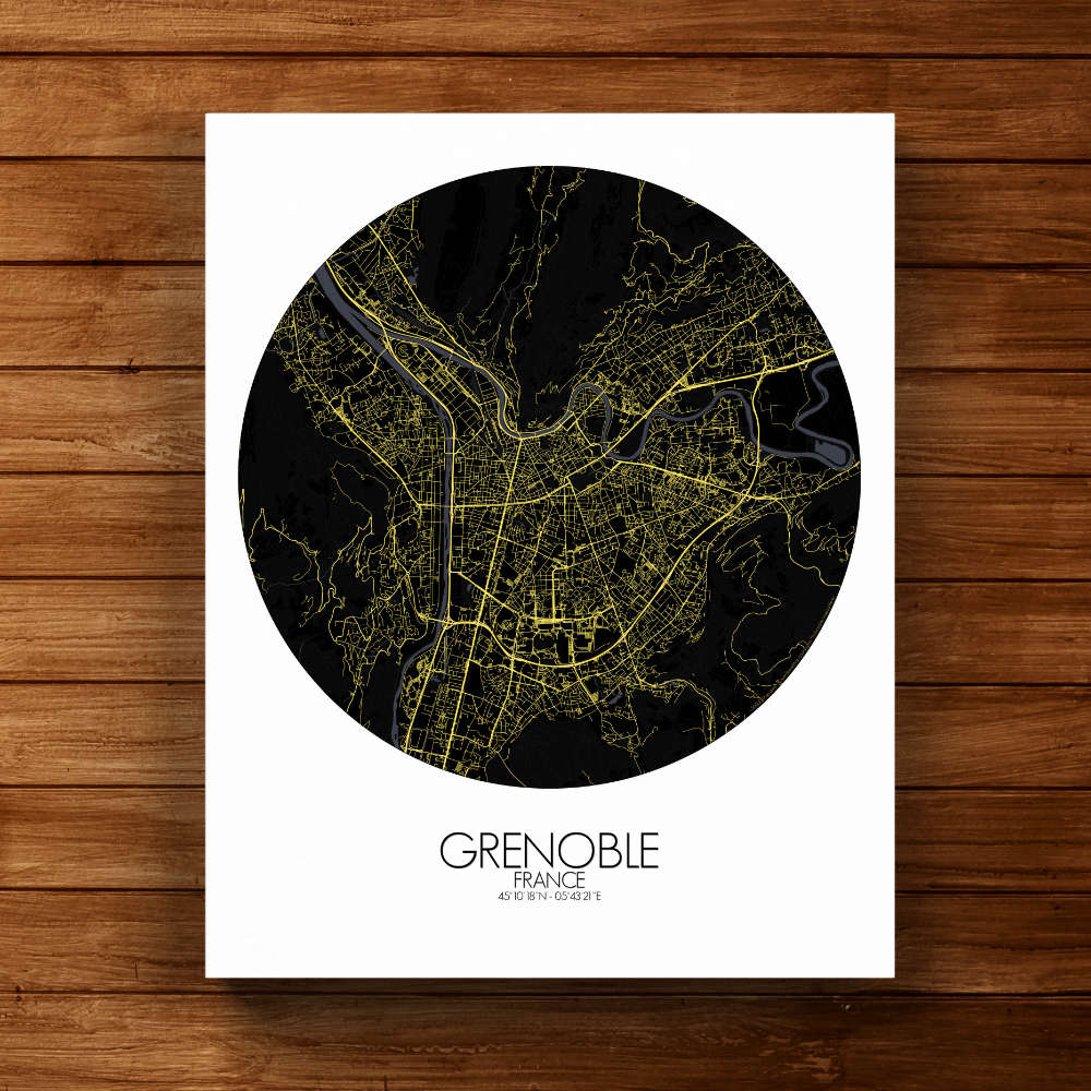 Mapospheres Grenoble Night round shape design canvas city map