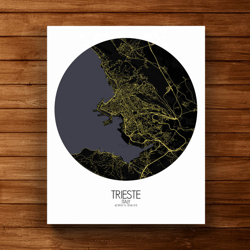 Mapospheres Trieste Night round shape design canvas city map