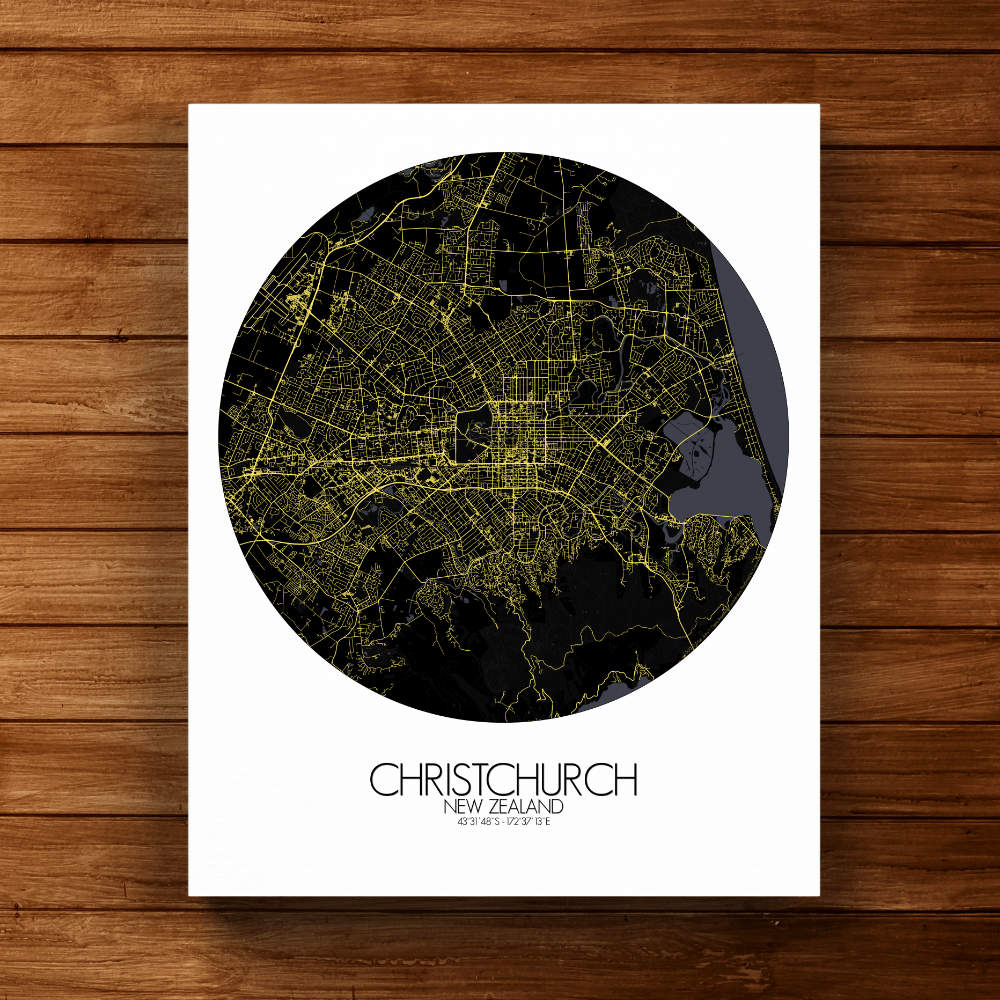 Mapospheres Christchurch Night round shape design canvas city map