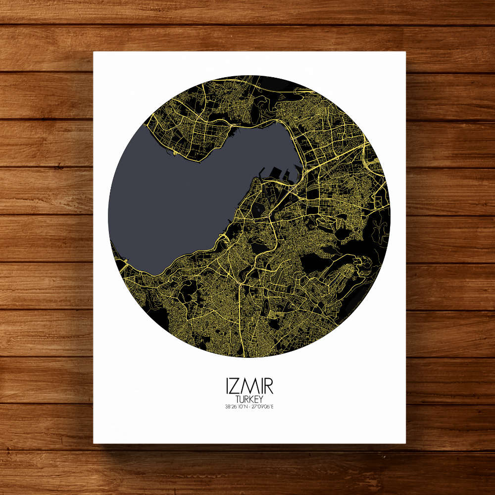 Mapospheres Izmir Night round shape design canvas city map