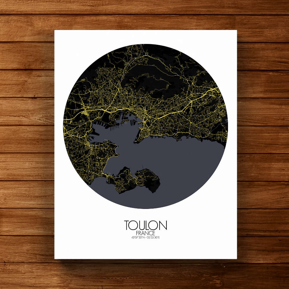 Mapospheres Toulon Night round shape design canvas city map