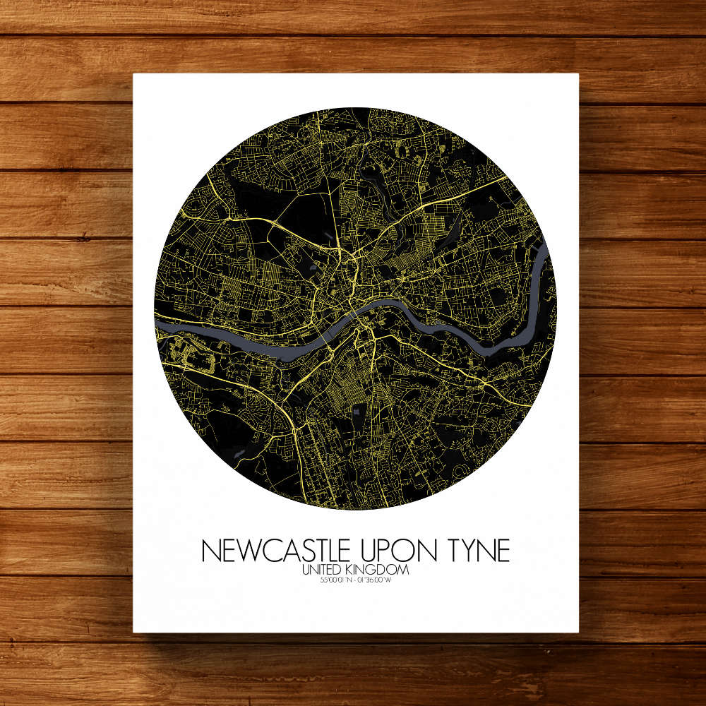 Mapospheres Newcastle Night round shape design canvas city map
