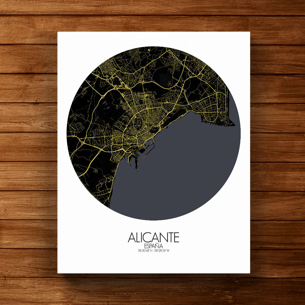 Mapospheres Alicante Black and White full page design canvas city map