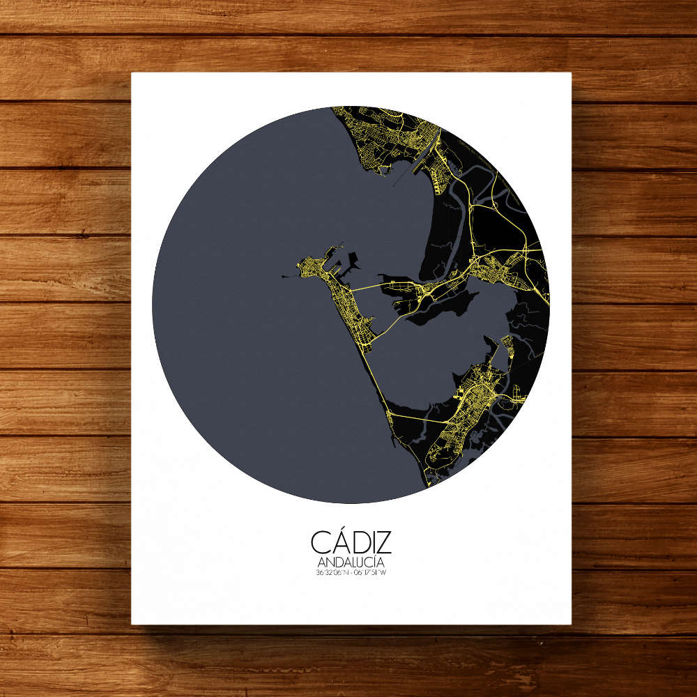 Mapospheres Cadiz Night round shape design canvas city map