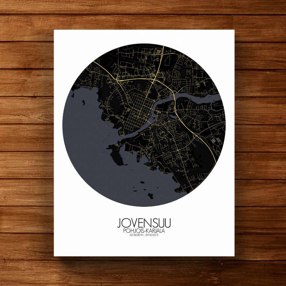 Mapospheres Joensuu Night round shape design canvas city map