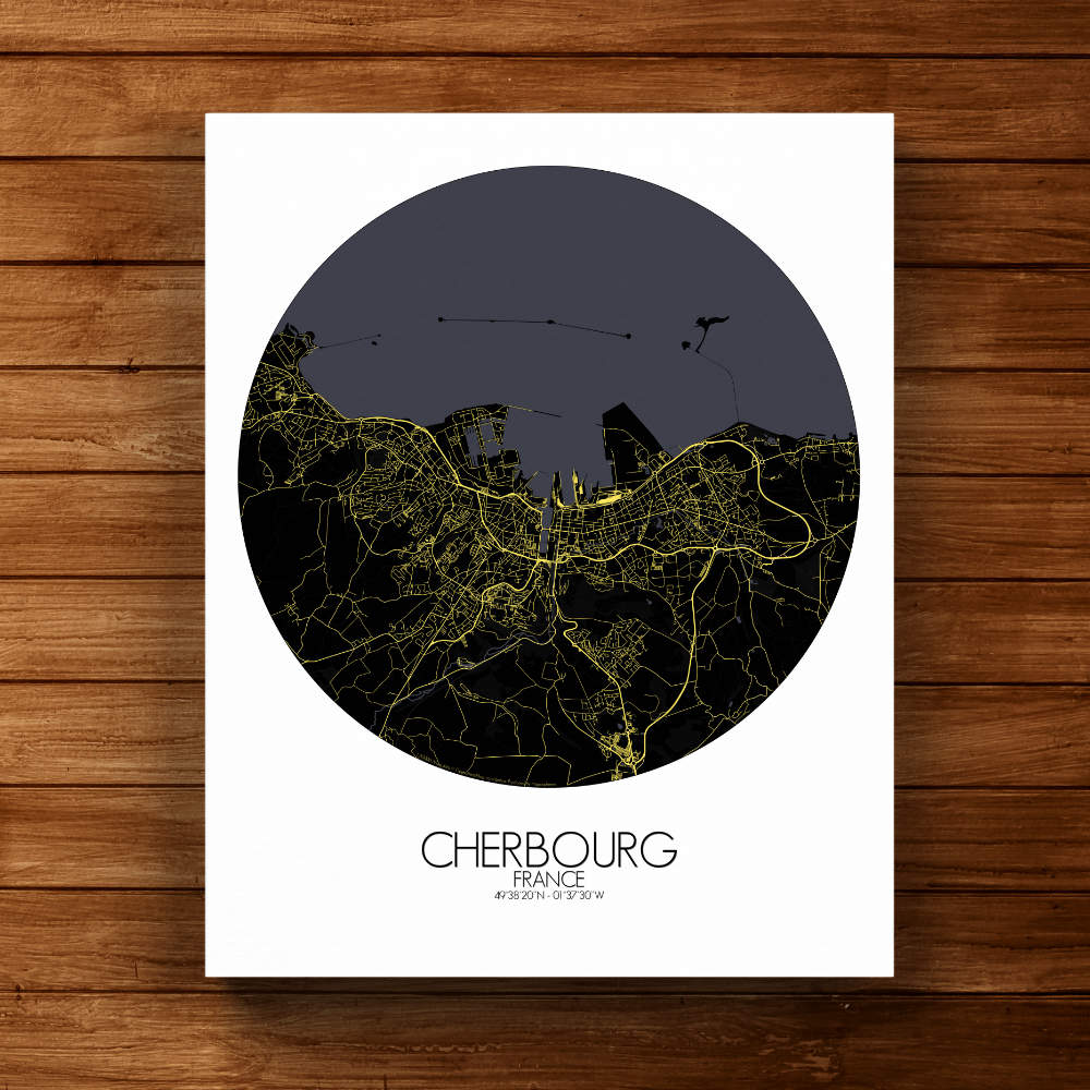 Mapospheres Cherbourg Night round shape design canvas city map