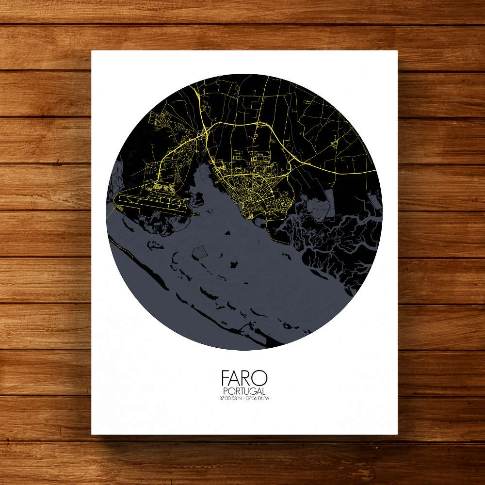 Mapospheres Faro Night round shape design canvas city map
