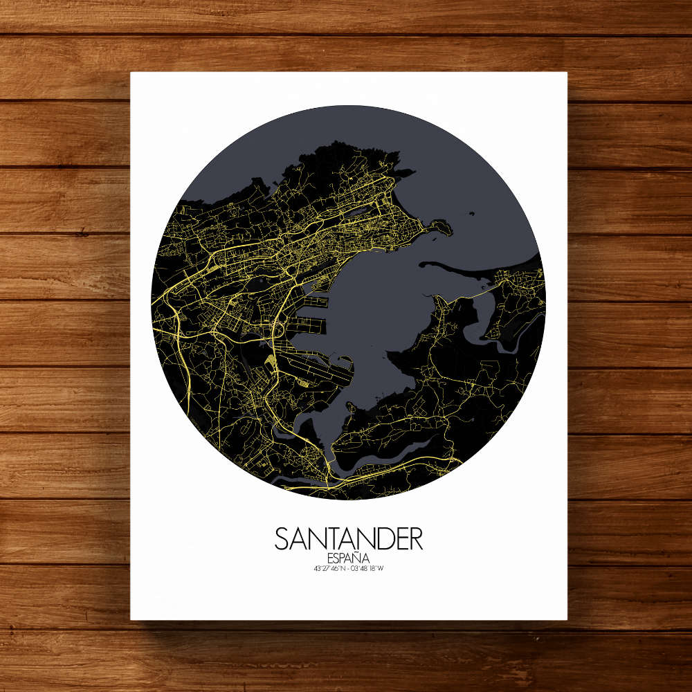 Mapospheres Santander Black and White full page design canvas city map