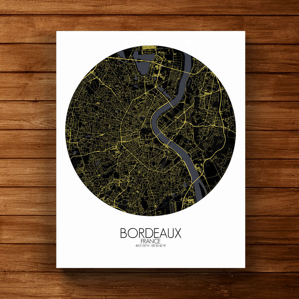 Mapospheres Bordeaux Black and White round shape design canvas city map