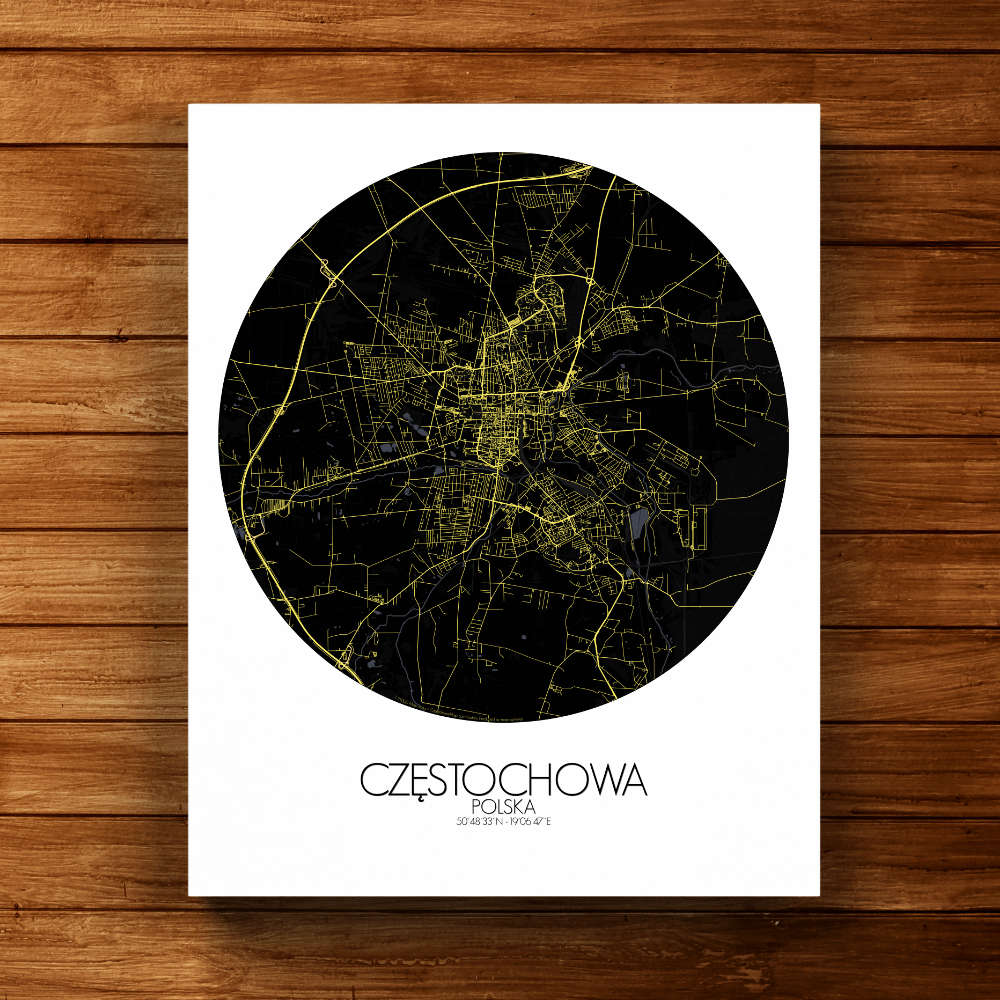 Mapospheres Czestochowa Night round shape design canvas city map