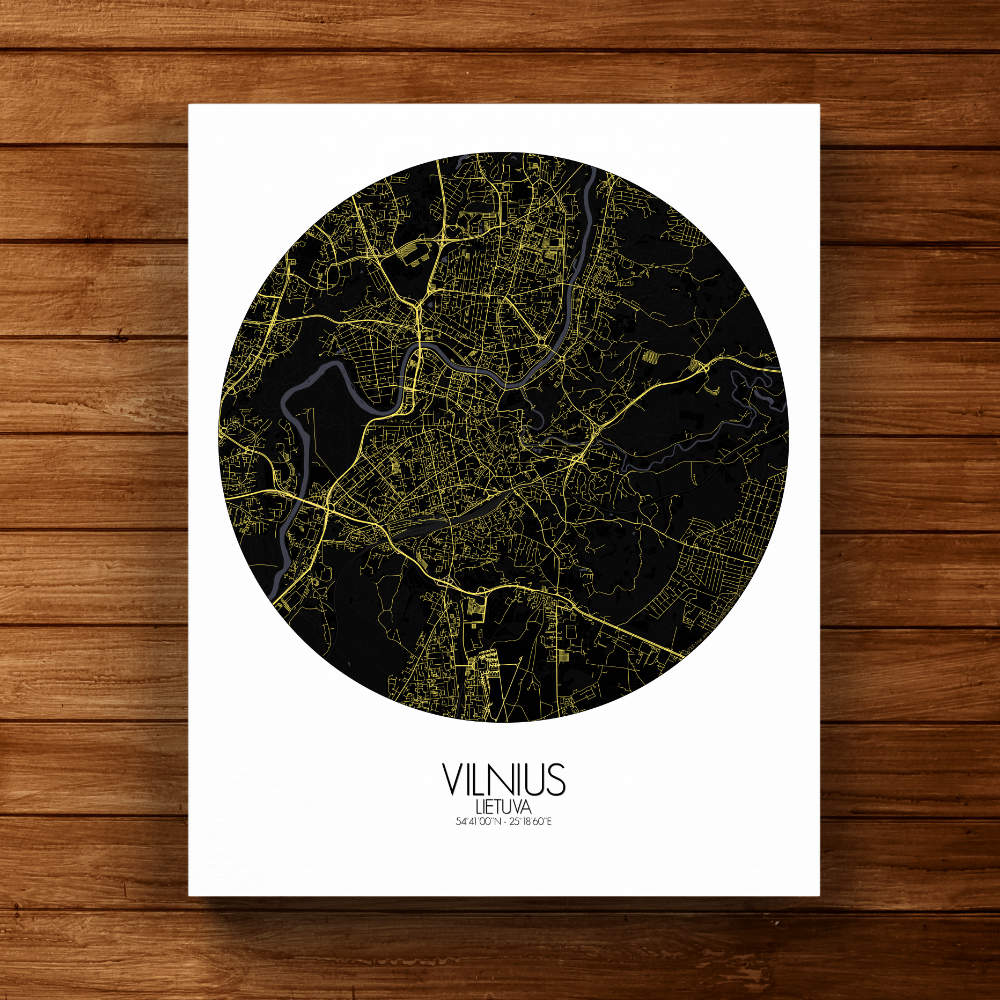 Mapospheres Vilnius Night round shape design canvas city map