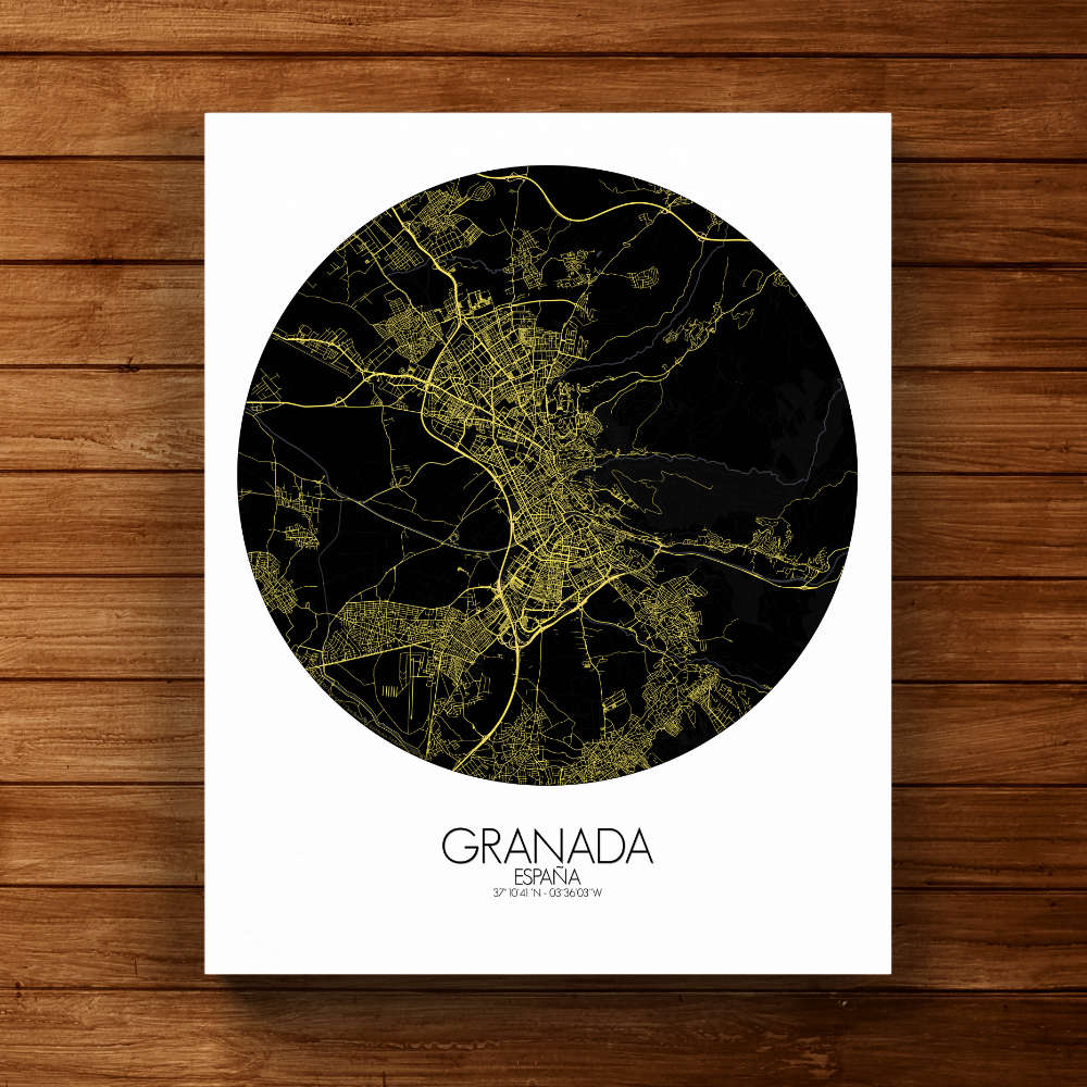 Mapospheres Granada Black and White full page design canvas city map