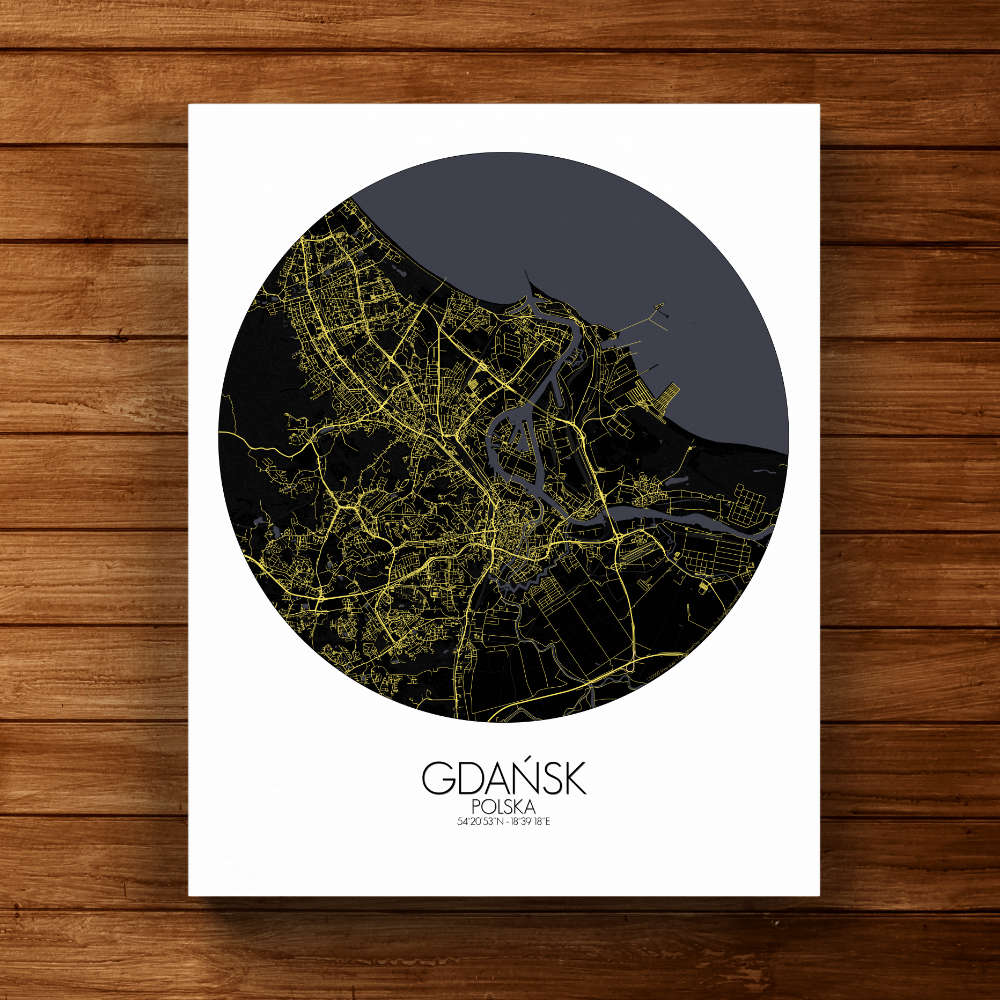 Mapospheres Gdansk Night round shape design canvas city map