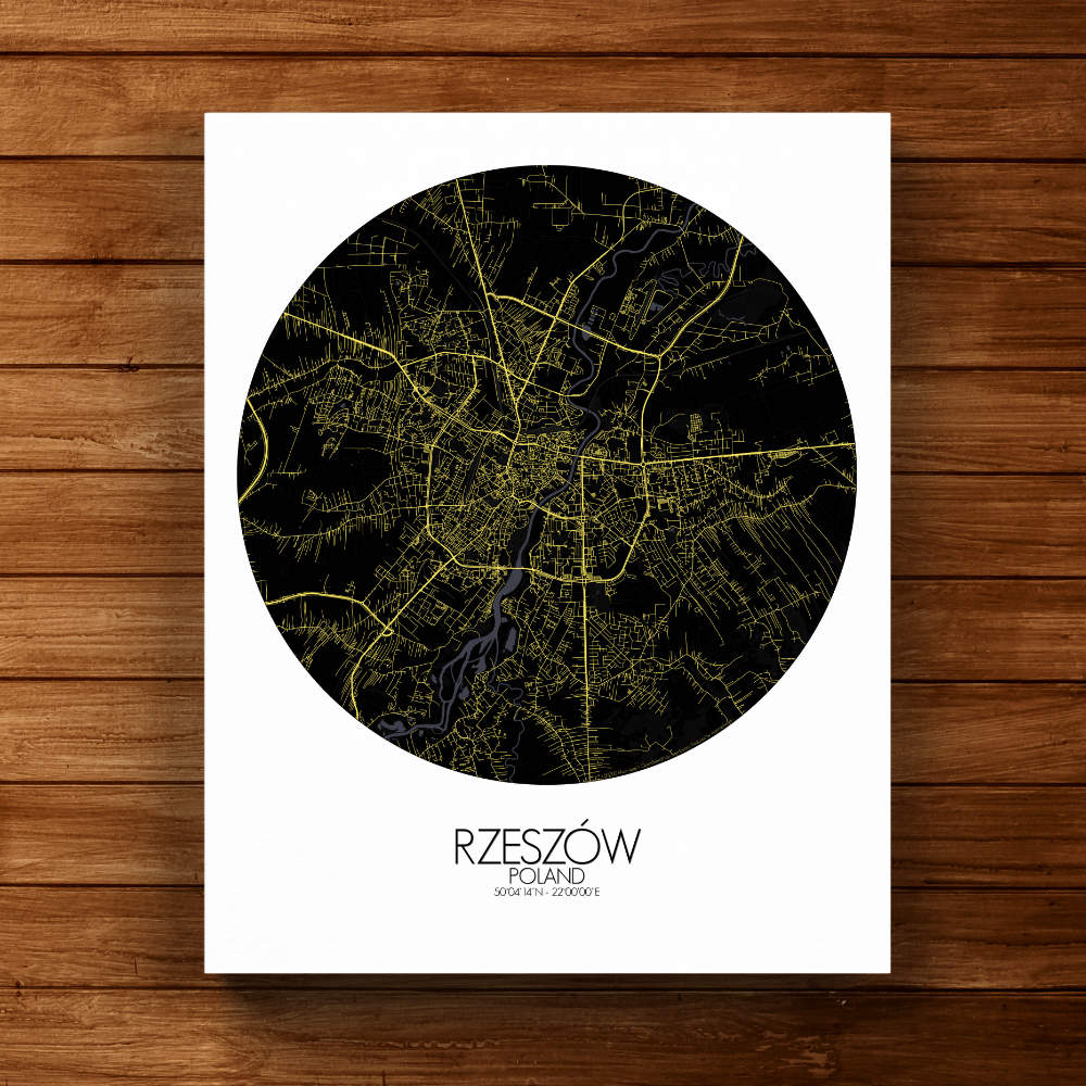 Mapospheres Rzeszow Night round shape design canvas city map
