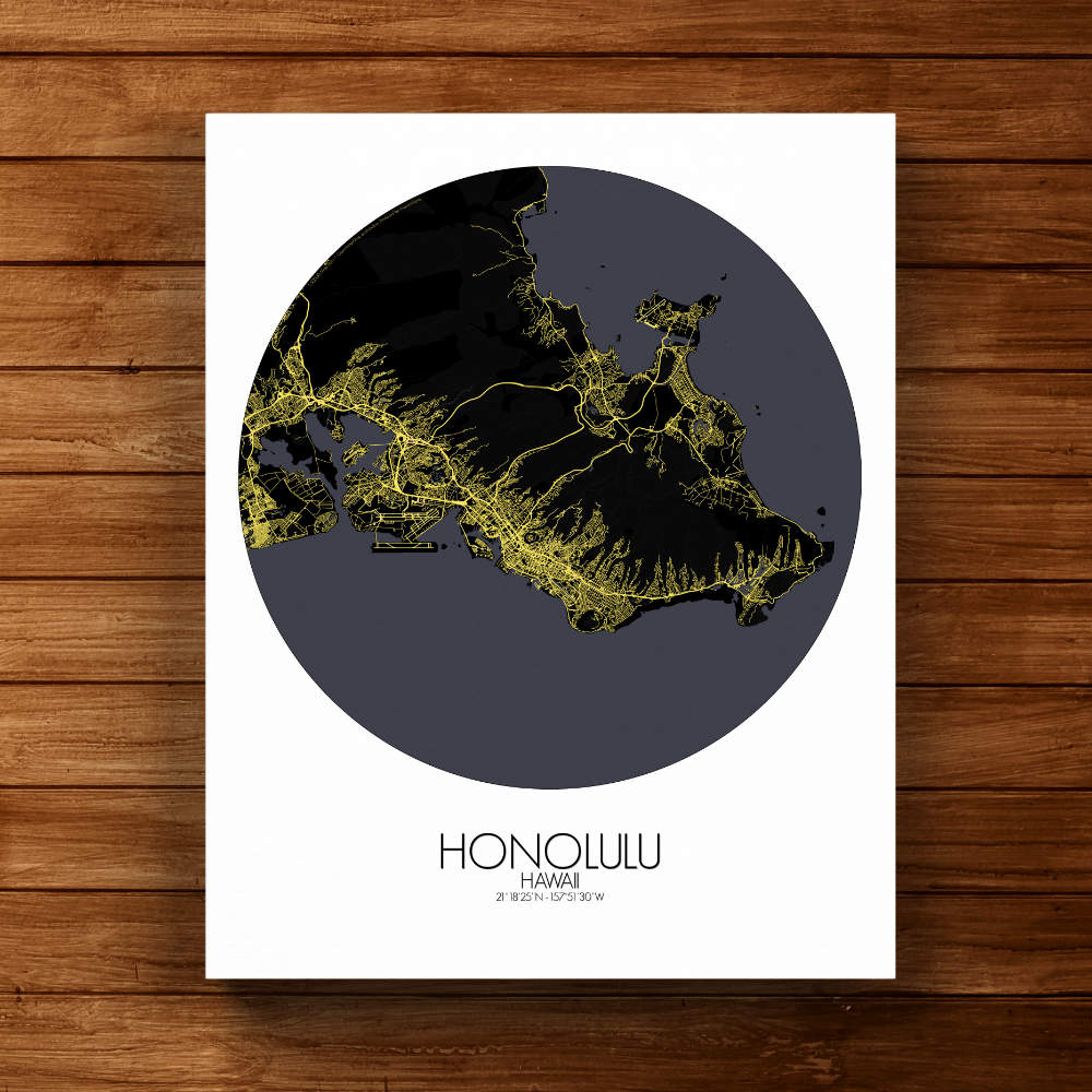Mapospheres Honolulu Night round shape design canvas city map