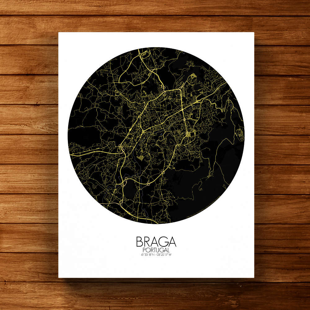 Mapospheres Braga Night canvas city map