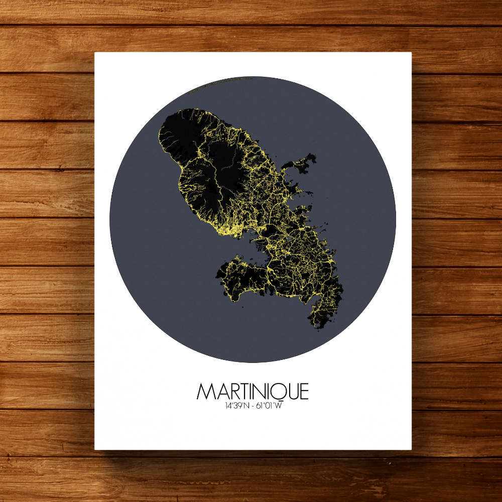 Mapospheres Martinique Night round shape design canvas city map