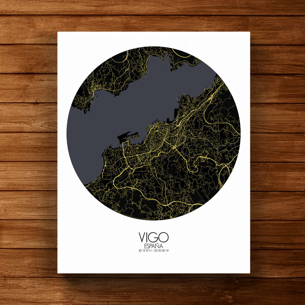 Mapospheres Vigo Black and White full page design canvas city map