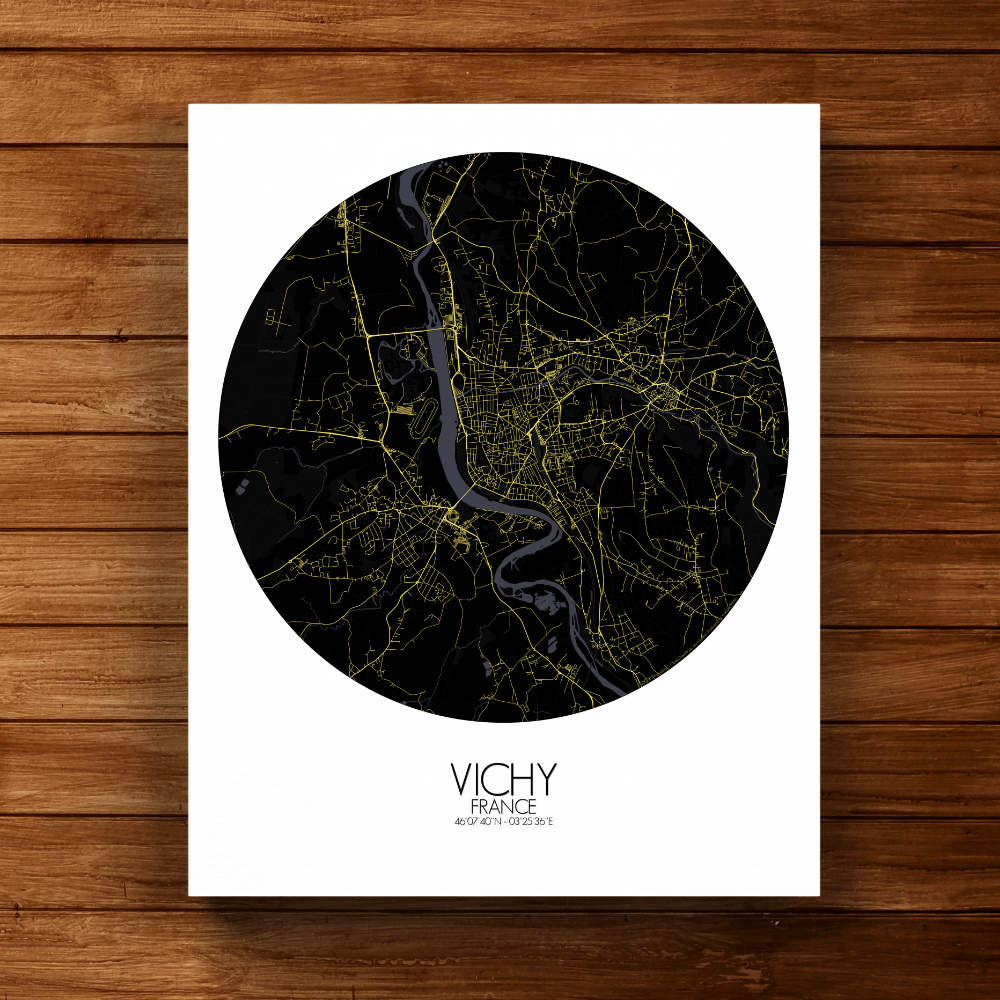 Mapospheres Vichy Night round shape design canvas city map