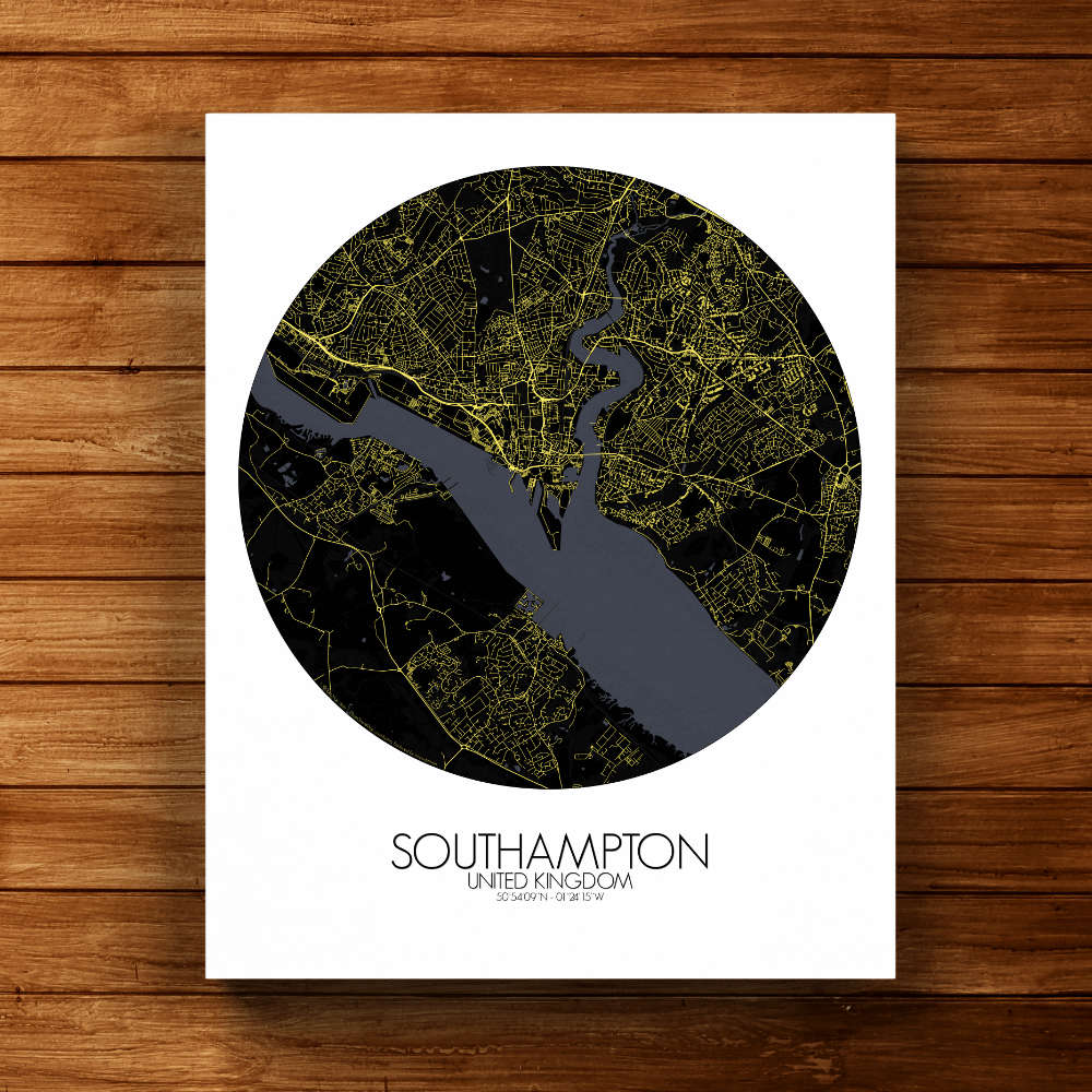 Mapospheres Southampton Night round shape design canvas city map