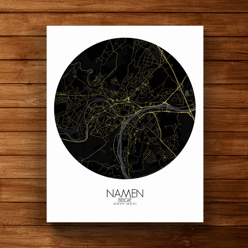 Mapospheres Namur Night round shape design canvas city map
