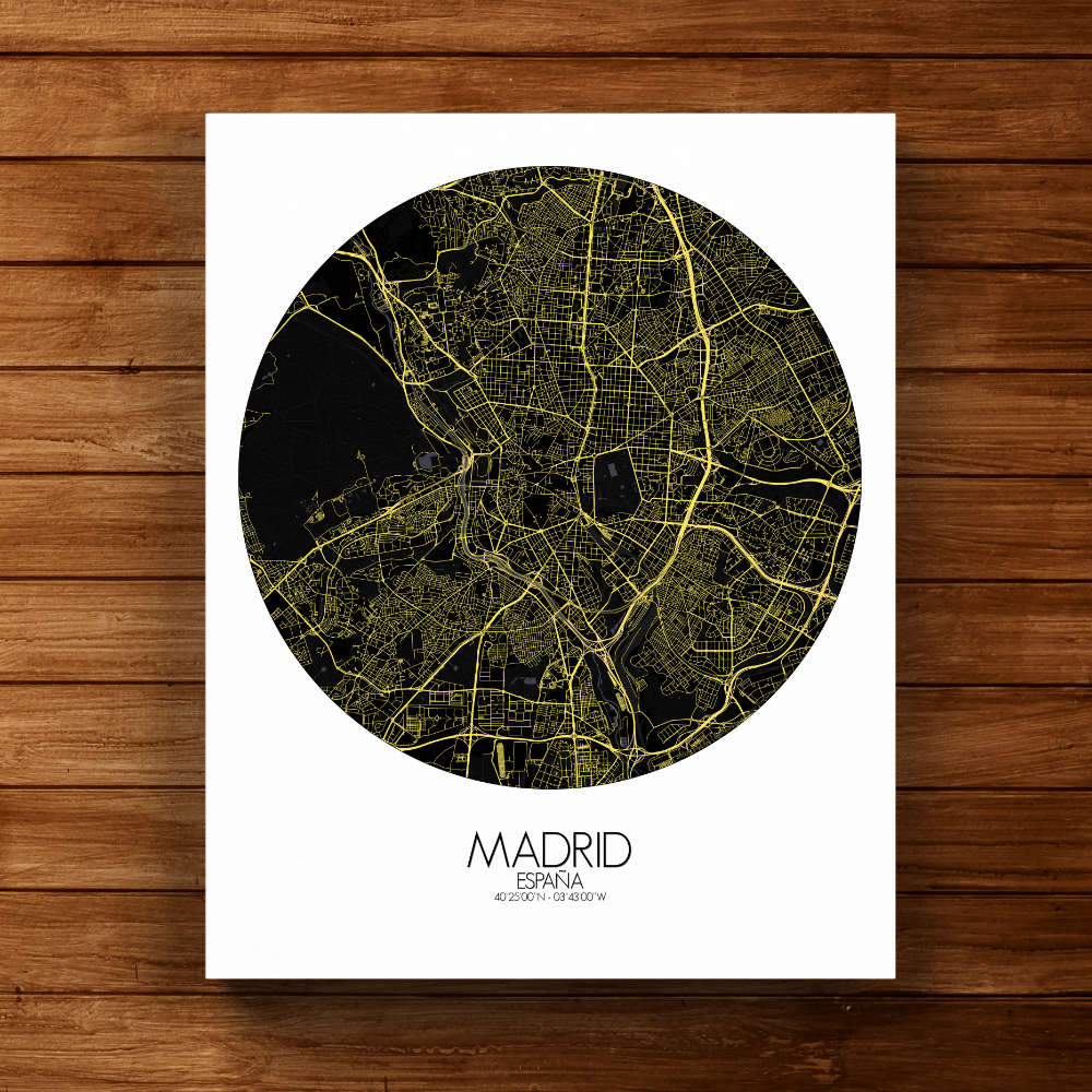 Mapospheres Madrid Night round shape design canvas city map
