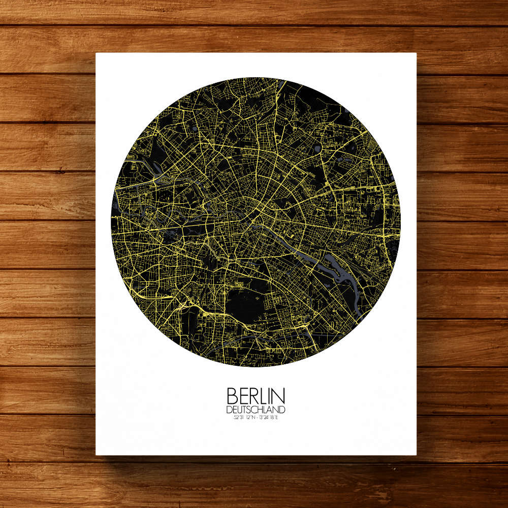 Mapospheres Berlin Night round shape design canvas city map