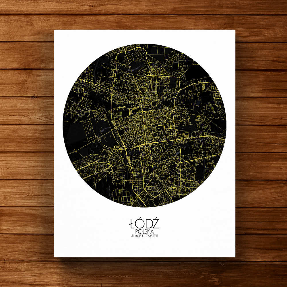 Mapospheres Lodz Night round shape design canvas city map