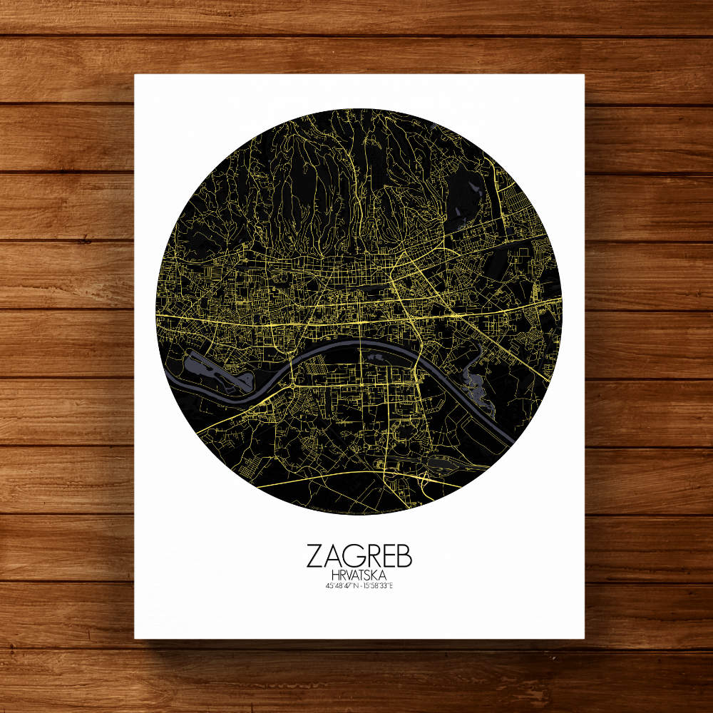 Mapospheres Zagreb Night round shape design canvas city map