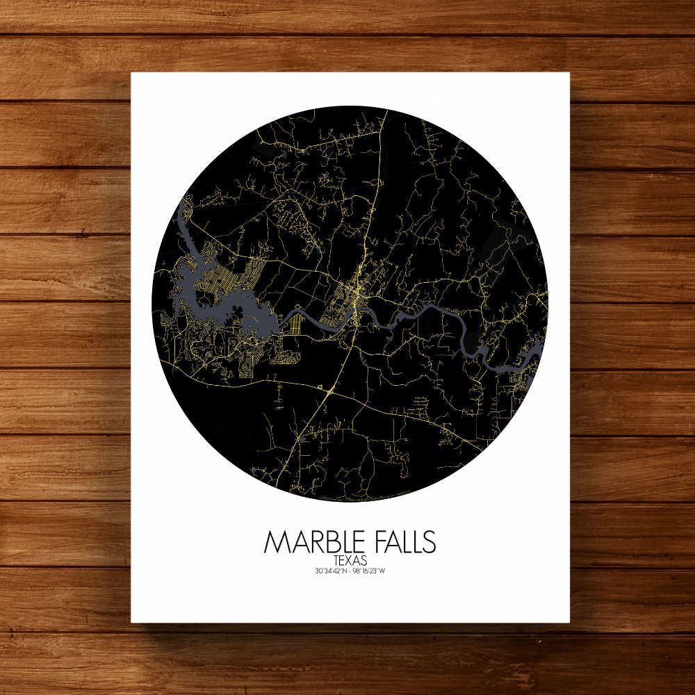 Mapospheres Marble Falls Night round shape design canvas city map