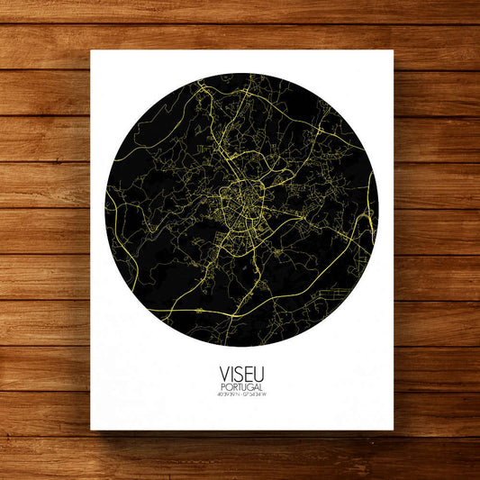 Mapospheres Viseu Night round shape design canvas city map