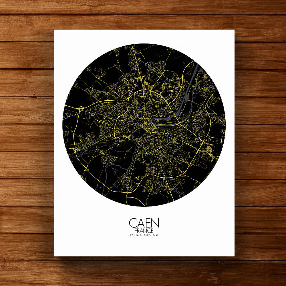 Mapospheres Caen Night round shape design canvas city map