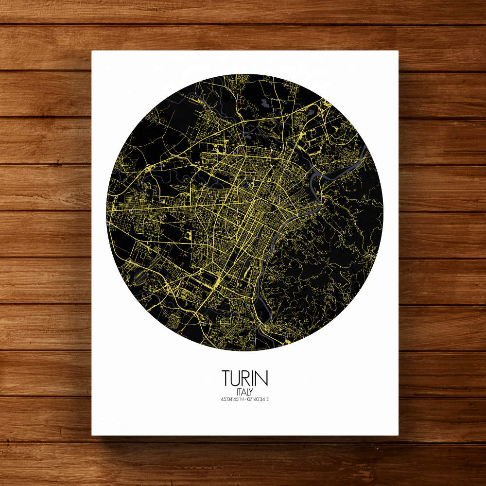 Mapospheres Turin Night round shape design canvas city map