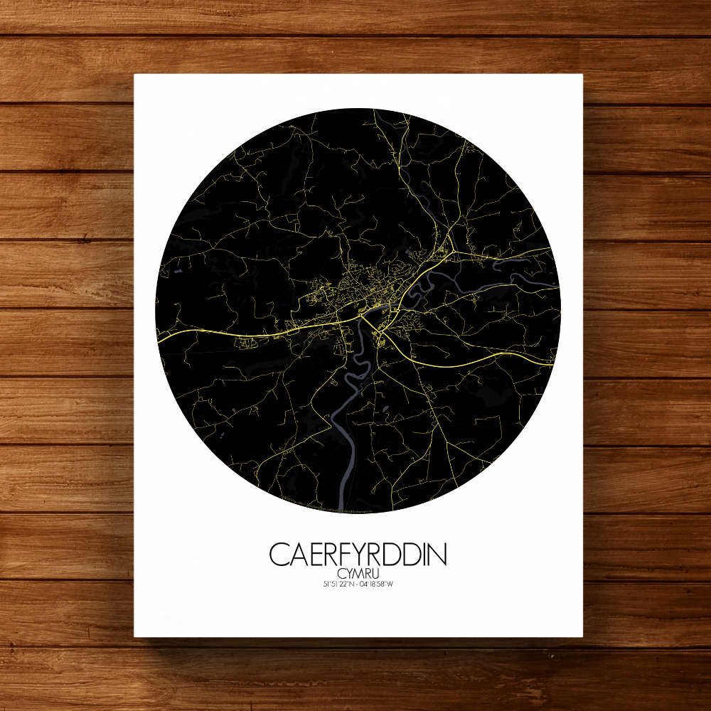 Mapospheres Carmarthen Night round shape design canvas city map