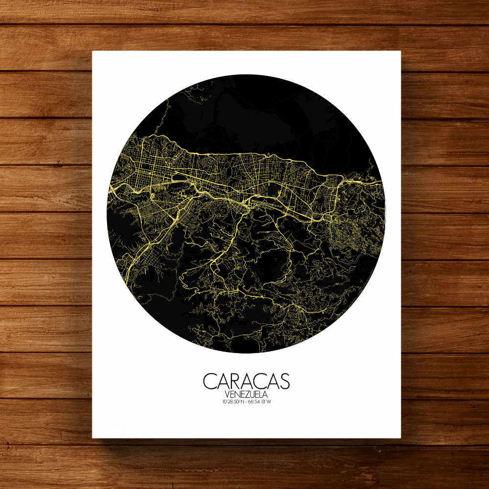 Mapospheres Caracas Night round shape design canvas city map