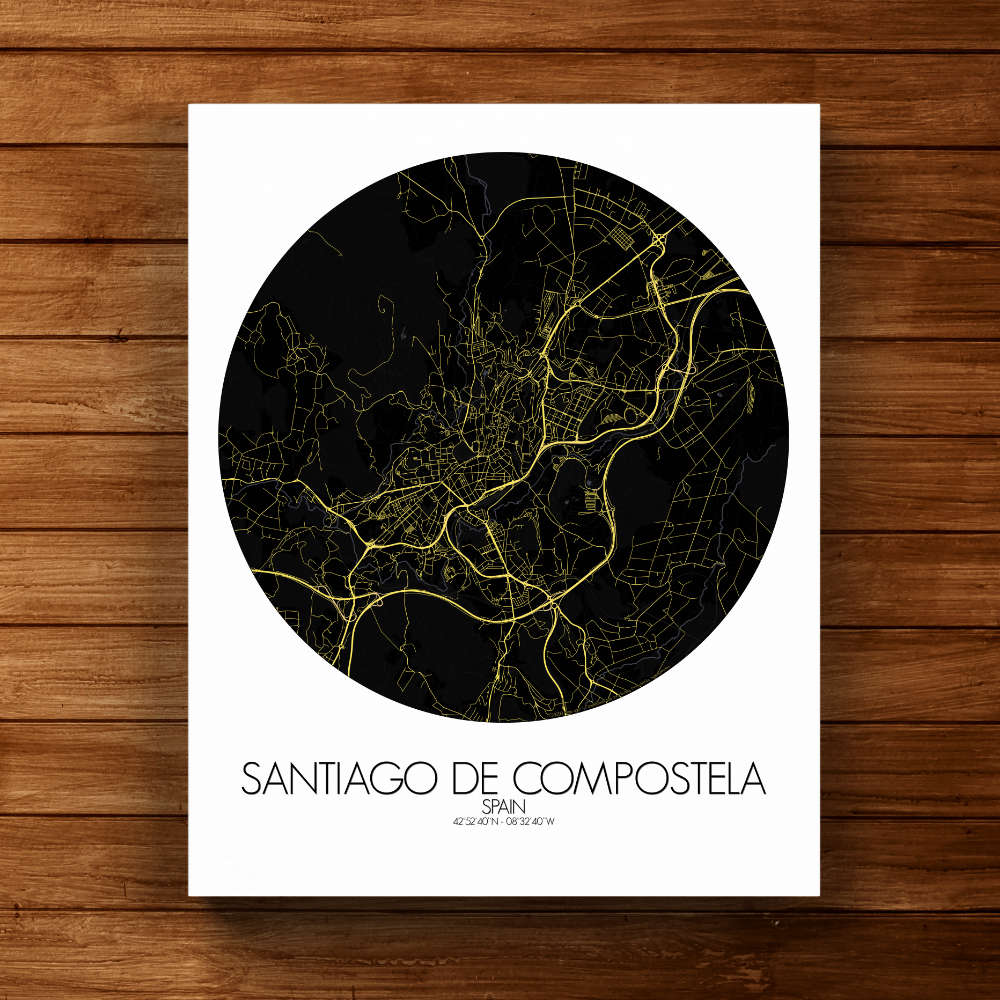 Mapospheres Santiago Black and White full page design canvas city map