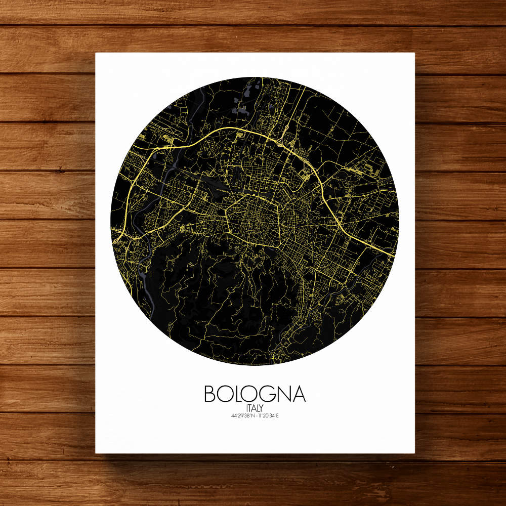 Mapospheres Bologna Night round shape design canvas city map