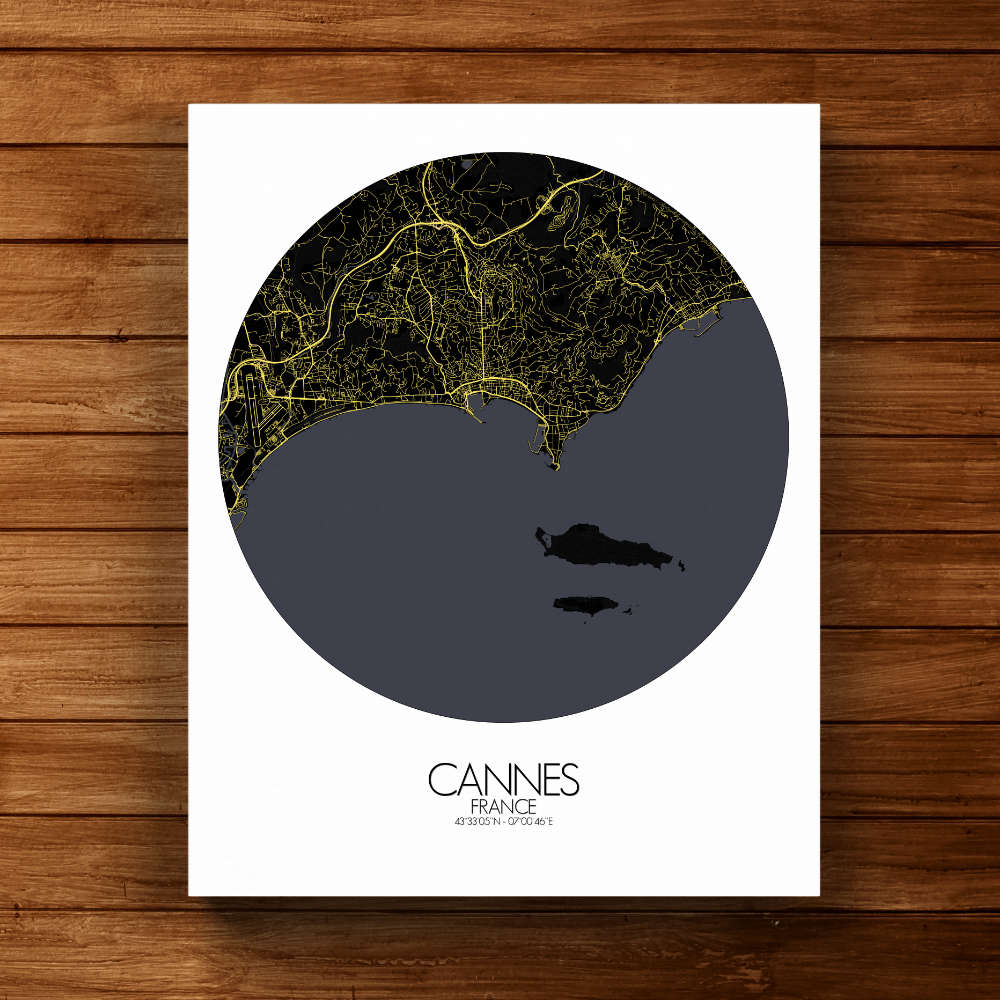 Mapospheres Cannes Night round shape design canvas city map