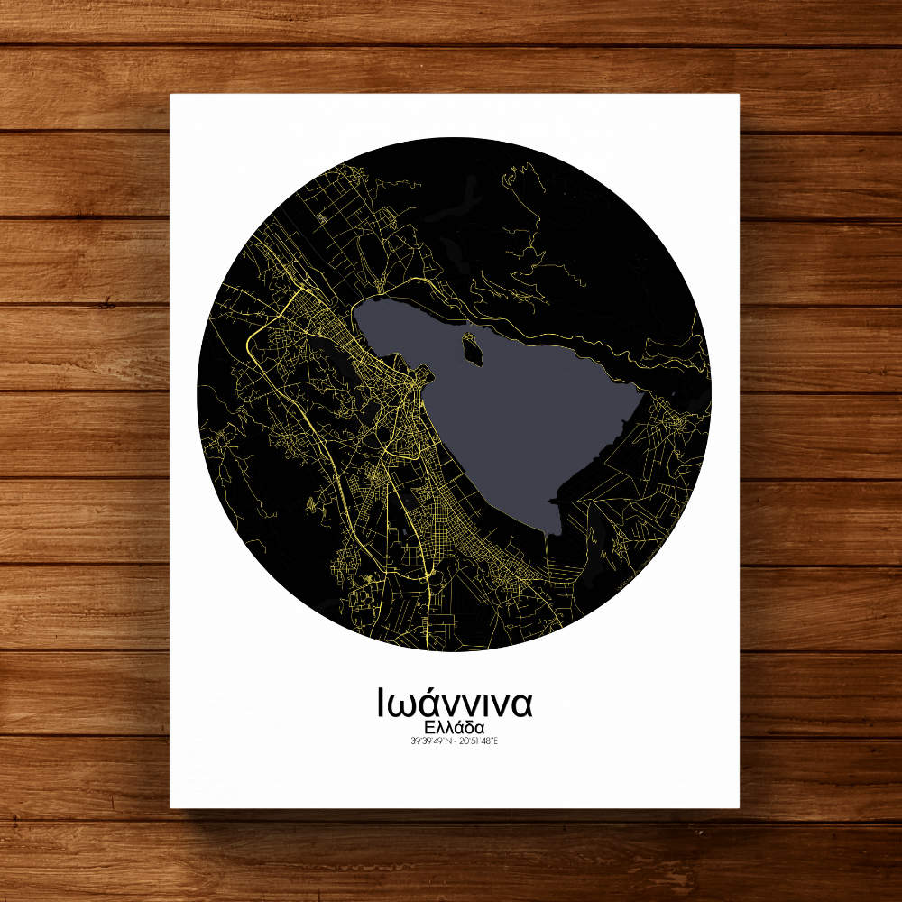 Mapospheres Ioannina Night round shape design canvas city map