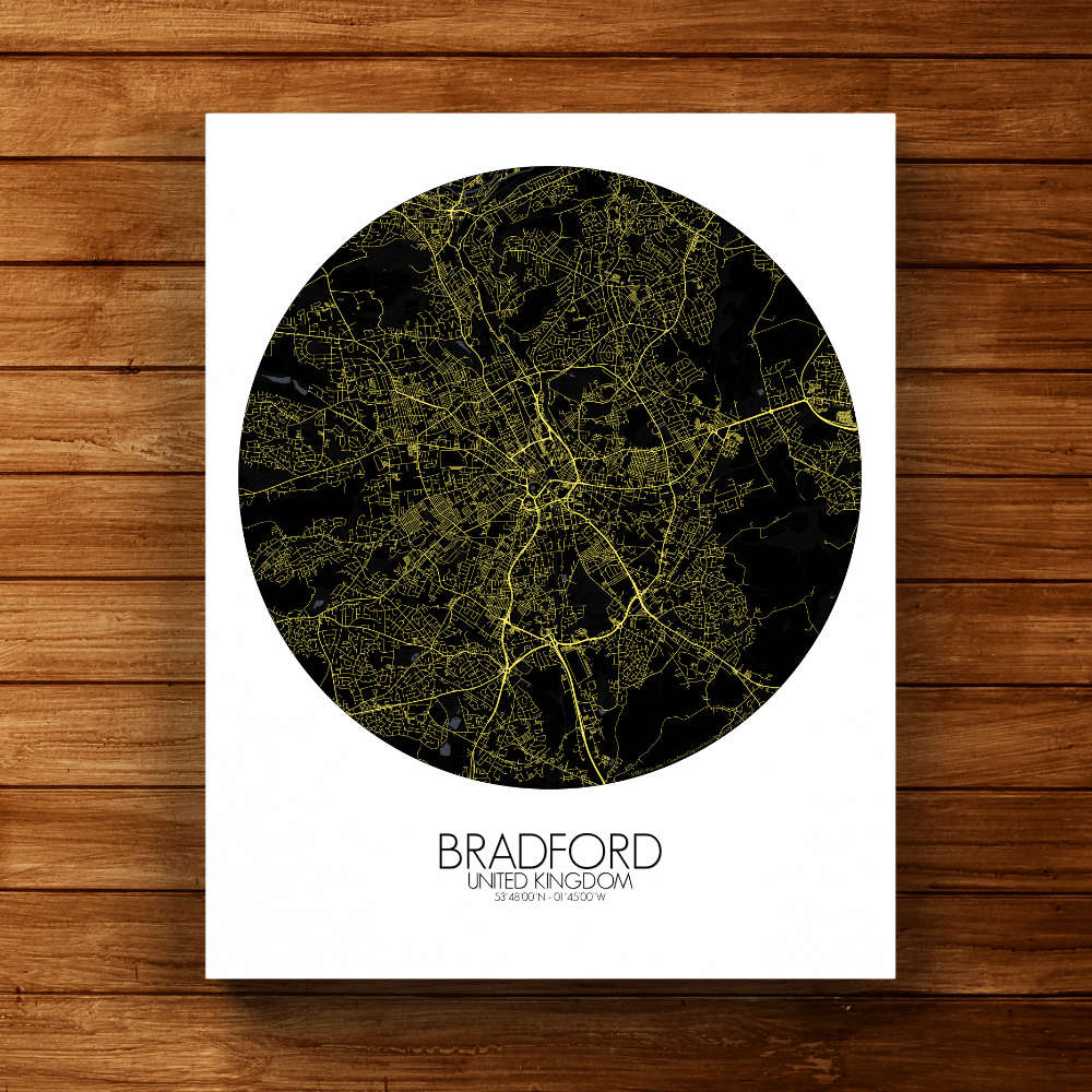 Mapospheres Bradford Night round shape design canvas city map