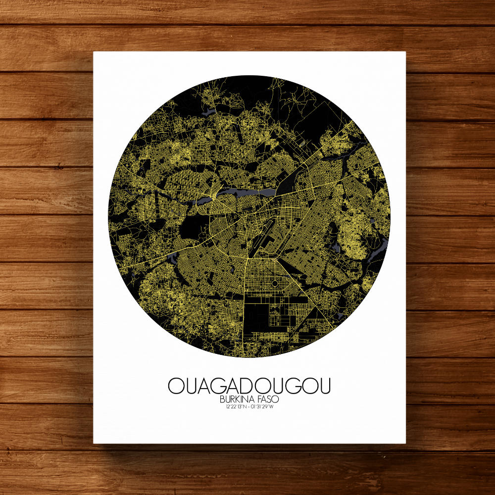 Mapospheres Ouagadougou Night round shape design canvas city map