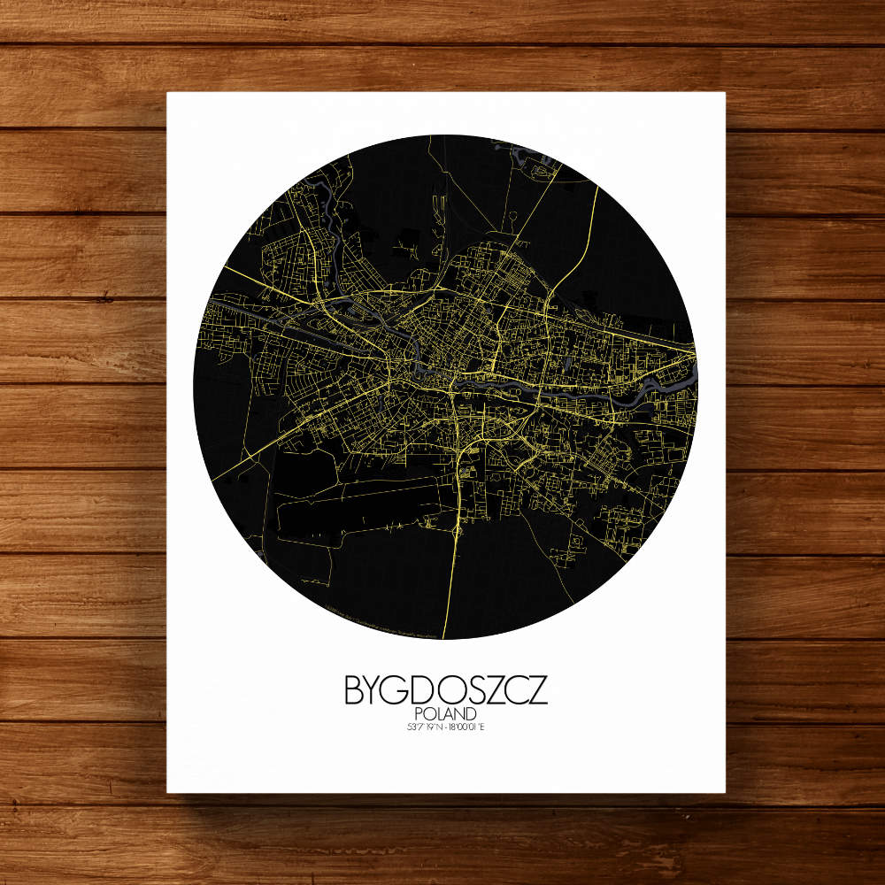 Mapospheres Bygdoszcz Night round shape design canvas city map