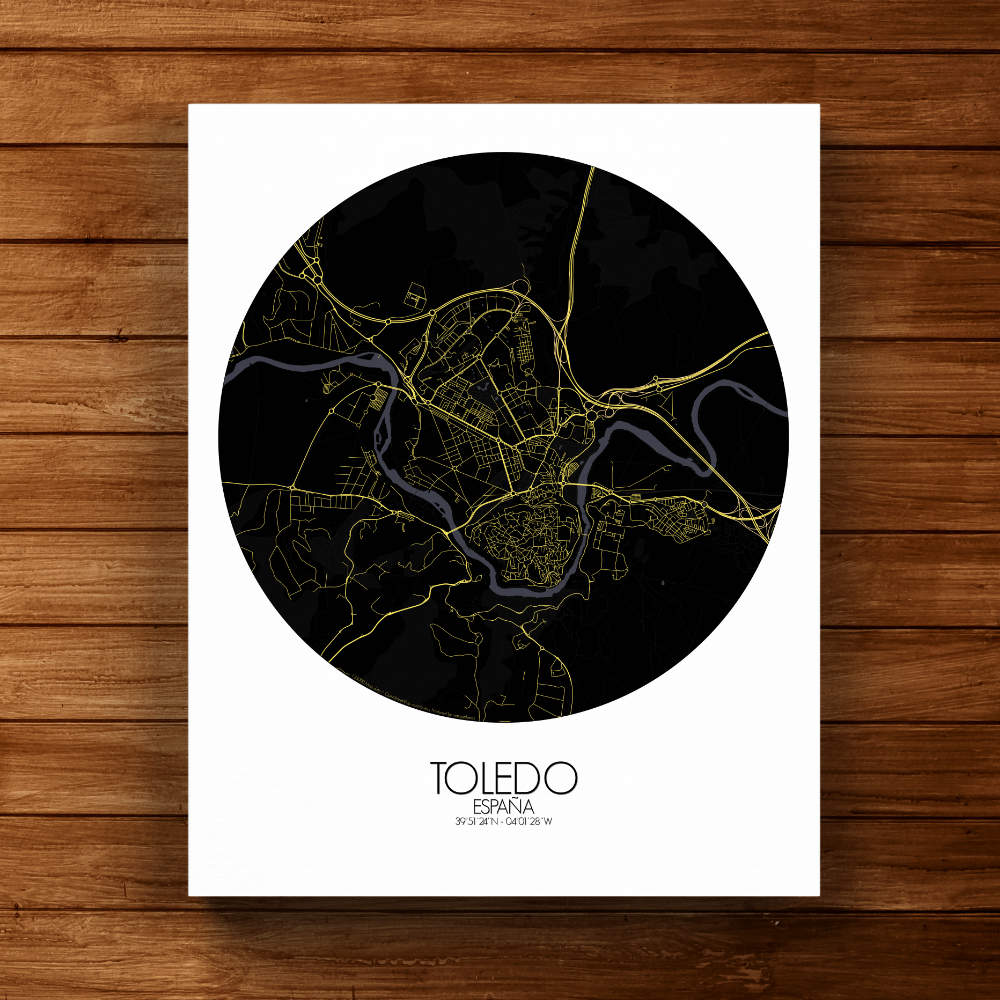 Mapospheres Toledo Night round shape design canvas city map