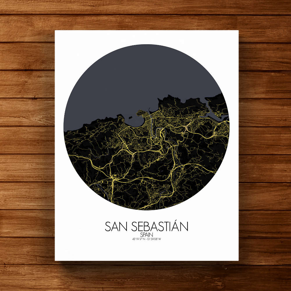 Mapospheres San Sebastian Black and White full page design canvas city map