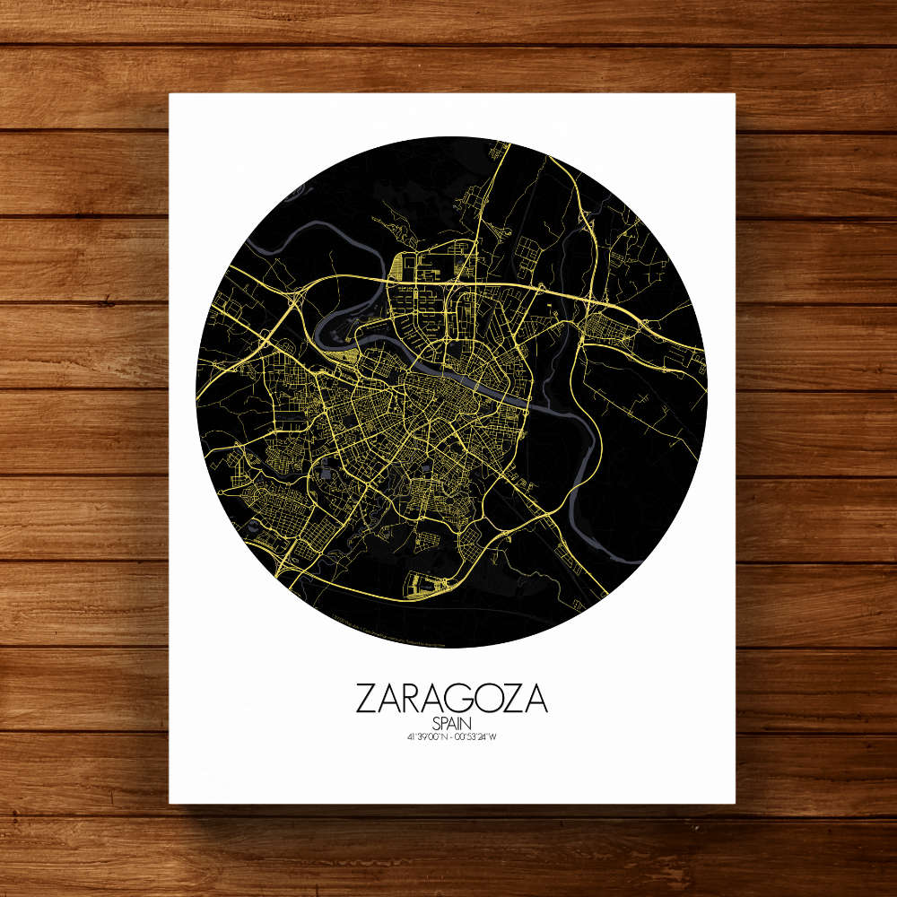 Mapospheres Zaragoza Black and White full page design canvas city map