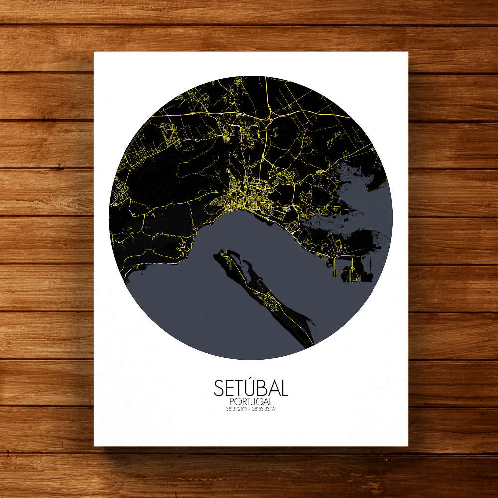 Mapospheres Setubal Night round shape design canvas city map