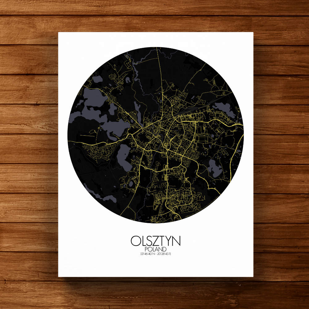 Mapospheres Olsztyn Night round shape design canvas city map
