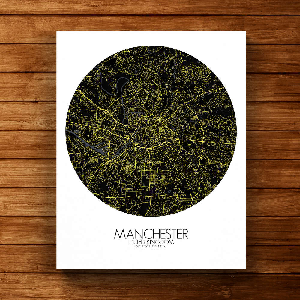 Mapospheres Manchester Night round shape design canvas city map