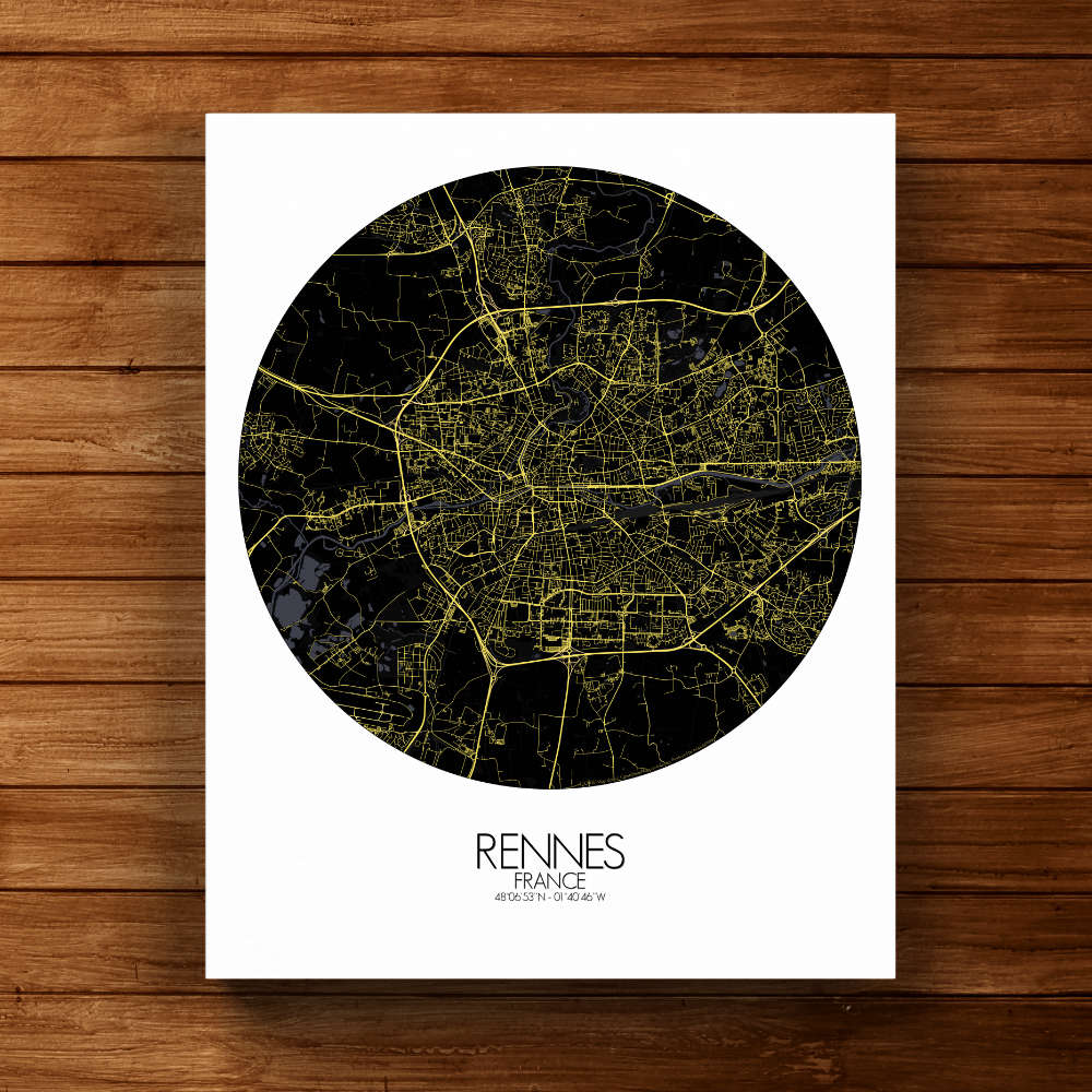 Mapospheres Rennes Night round shape design canvas city map