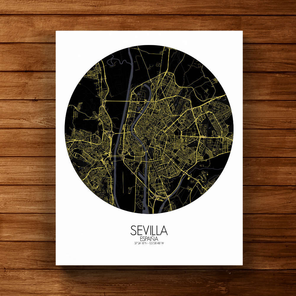 Mapospheres Sevilla Black and White full page design canvas city map